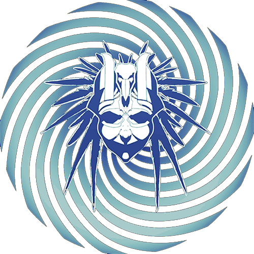 Rotating optical illusion depicting a rotating spiral with a mask in the center. The mask appears to be a shaman from one angle and a Death's Head mask when upside down.